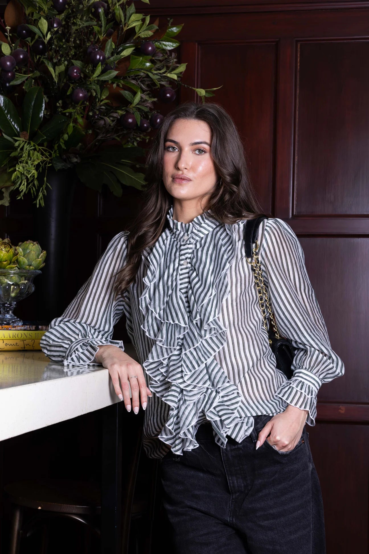 Willow Blouse - Green Stripe