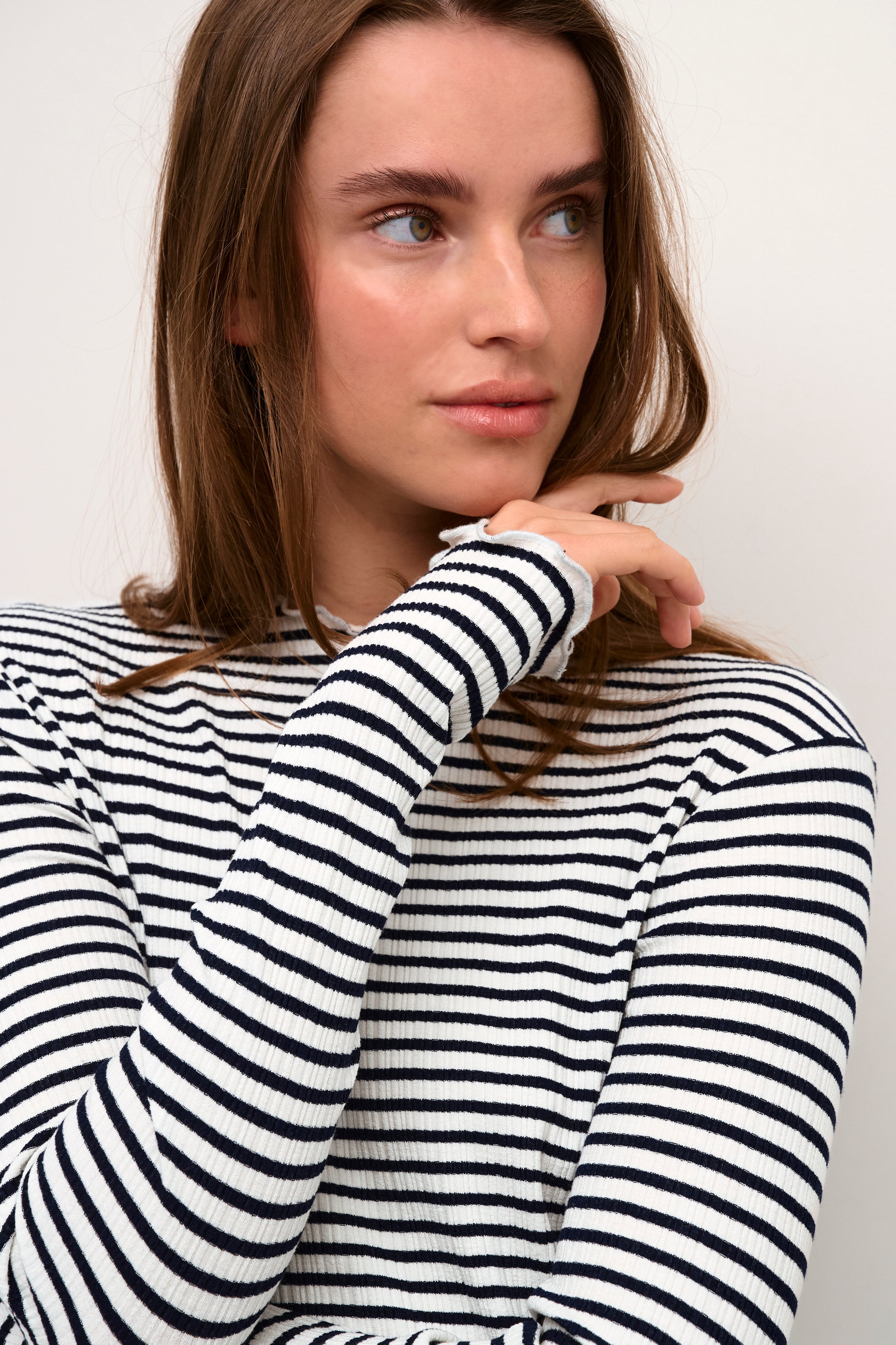 Karen by Simonsen Candace Top - White with Fine Black Stripe