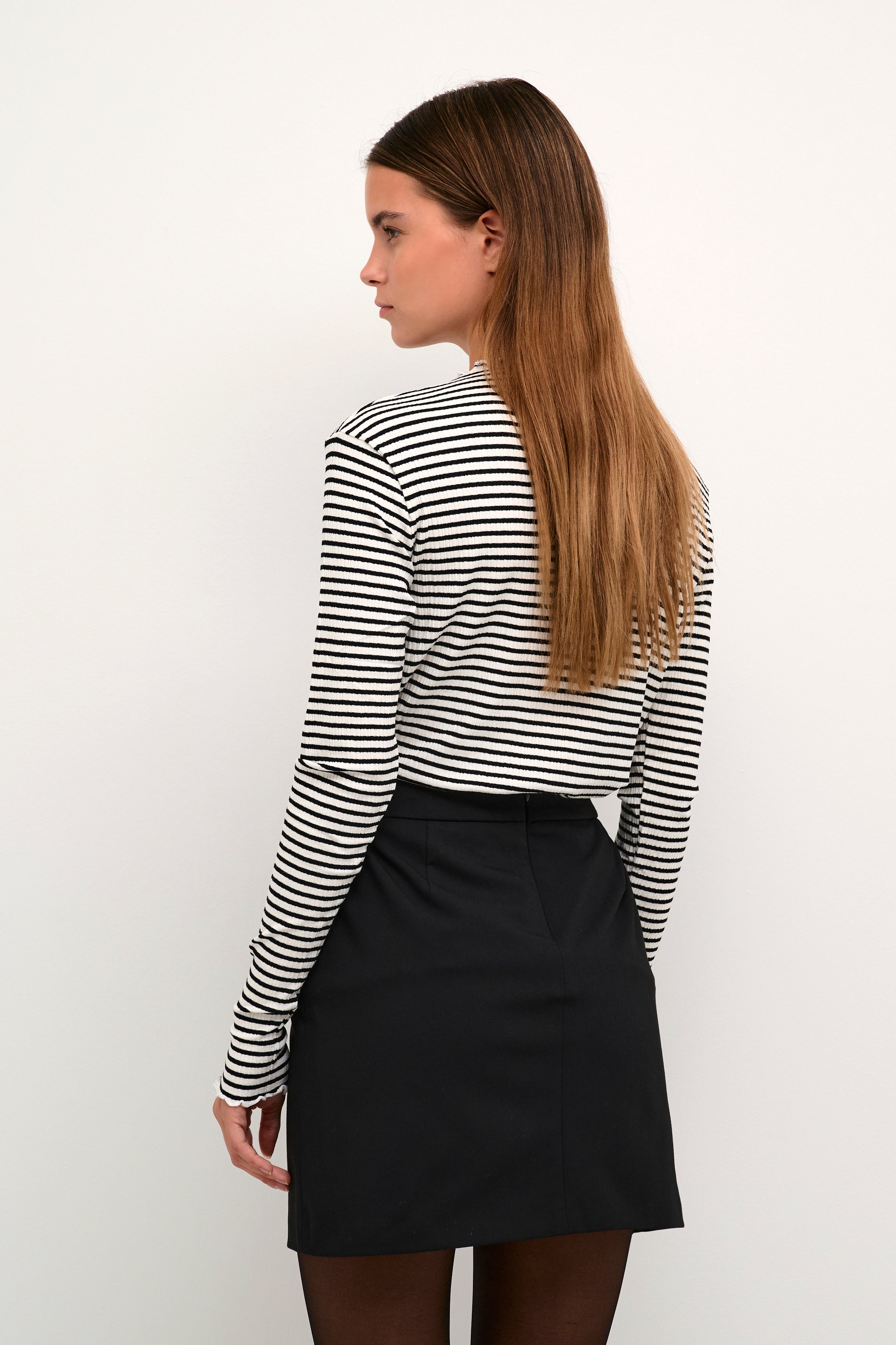 Karen by Simonsen Candace Top - White with Fine Black Stripe