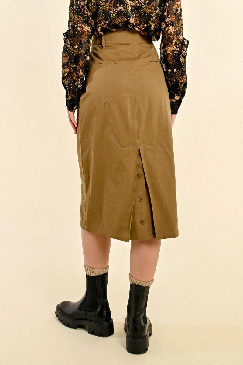 Molly Bracken Khaki Belted Pencil Skirt