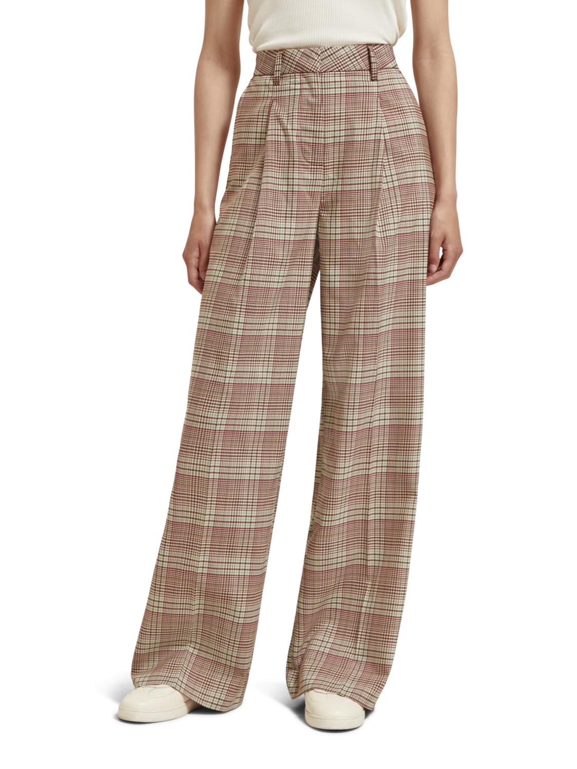 Scotch & Soda Pleated High Rise Wide Leg Pant - Prince of Wales Check