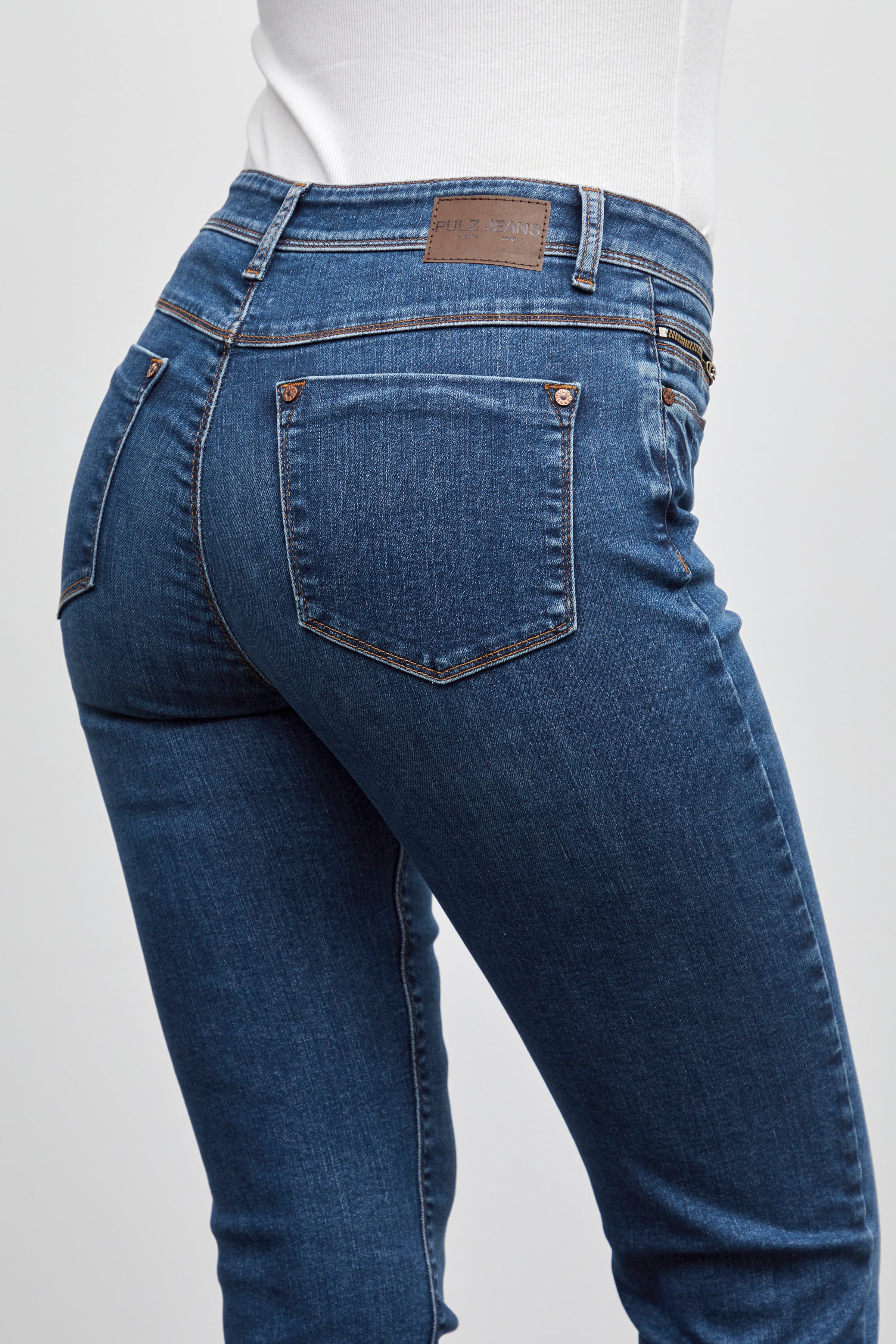 Pulz Sandra High Waist Straight Leg Jeans - Medium Blue