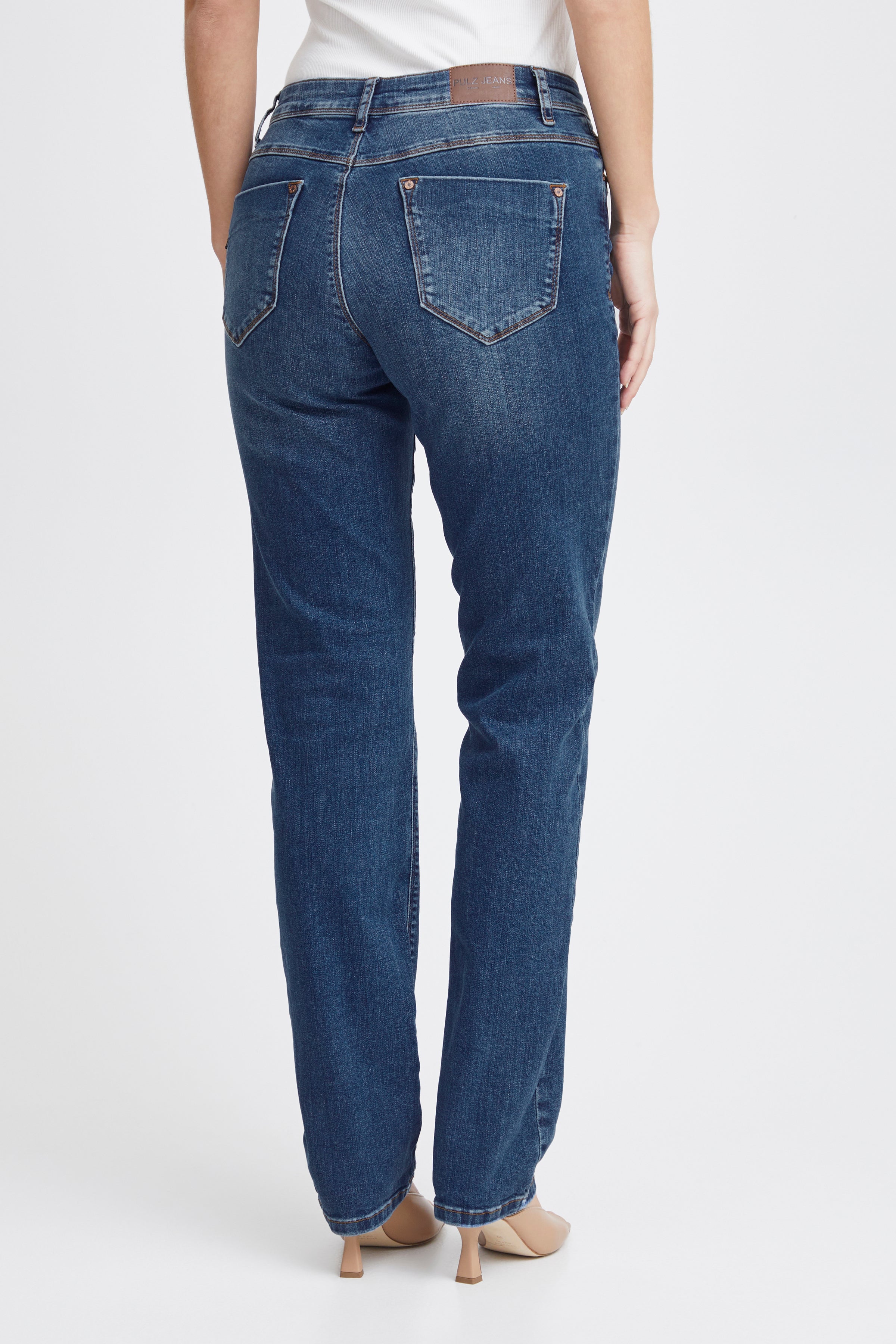Pulz Sandra High Waist Straight Leg Jeans - Medium Blue