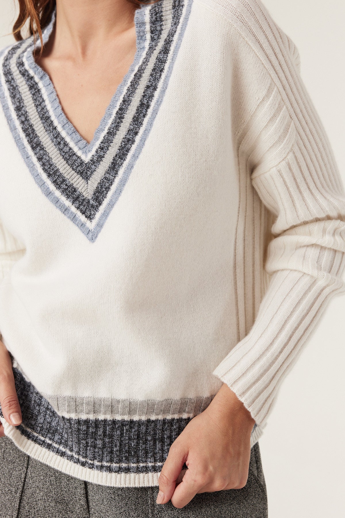 Cable Cashwool Varsity Jumper - Milk