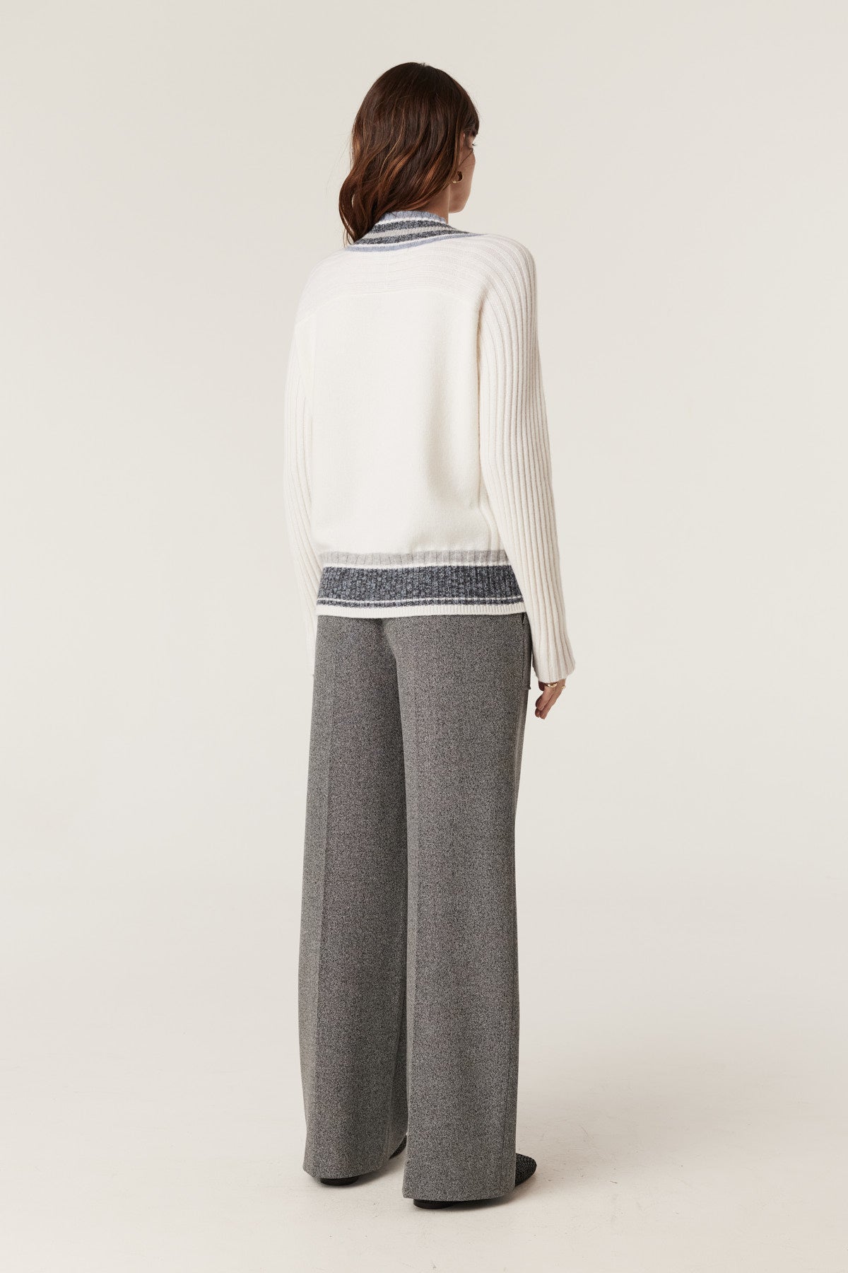 Cable Cashwool Varsity Jumper - Milk