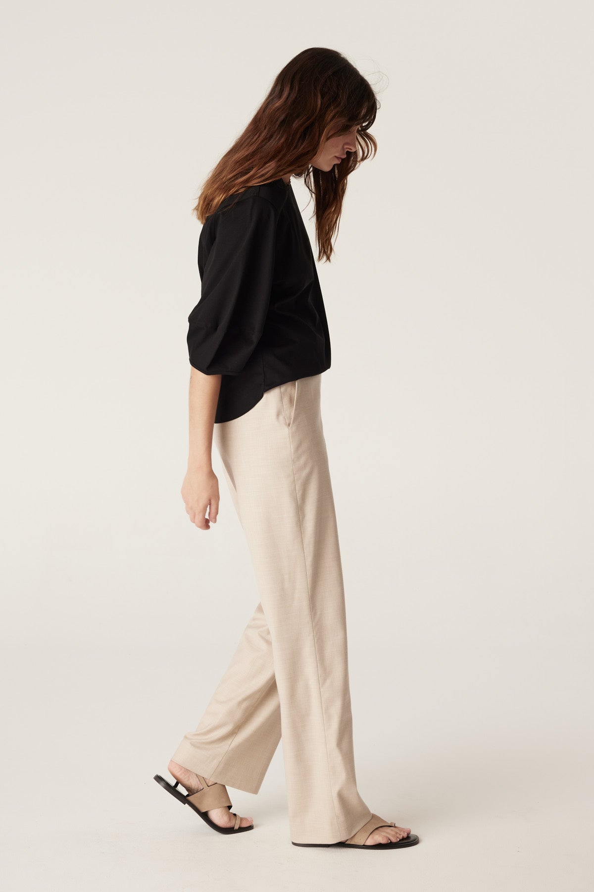 Cable Pima Lantern Sleeve Top - Black
