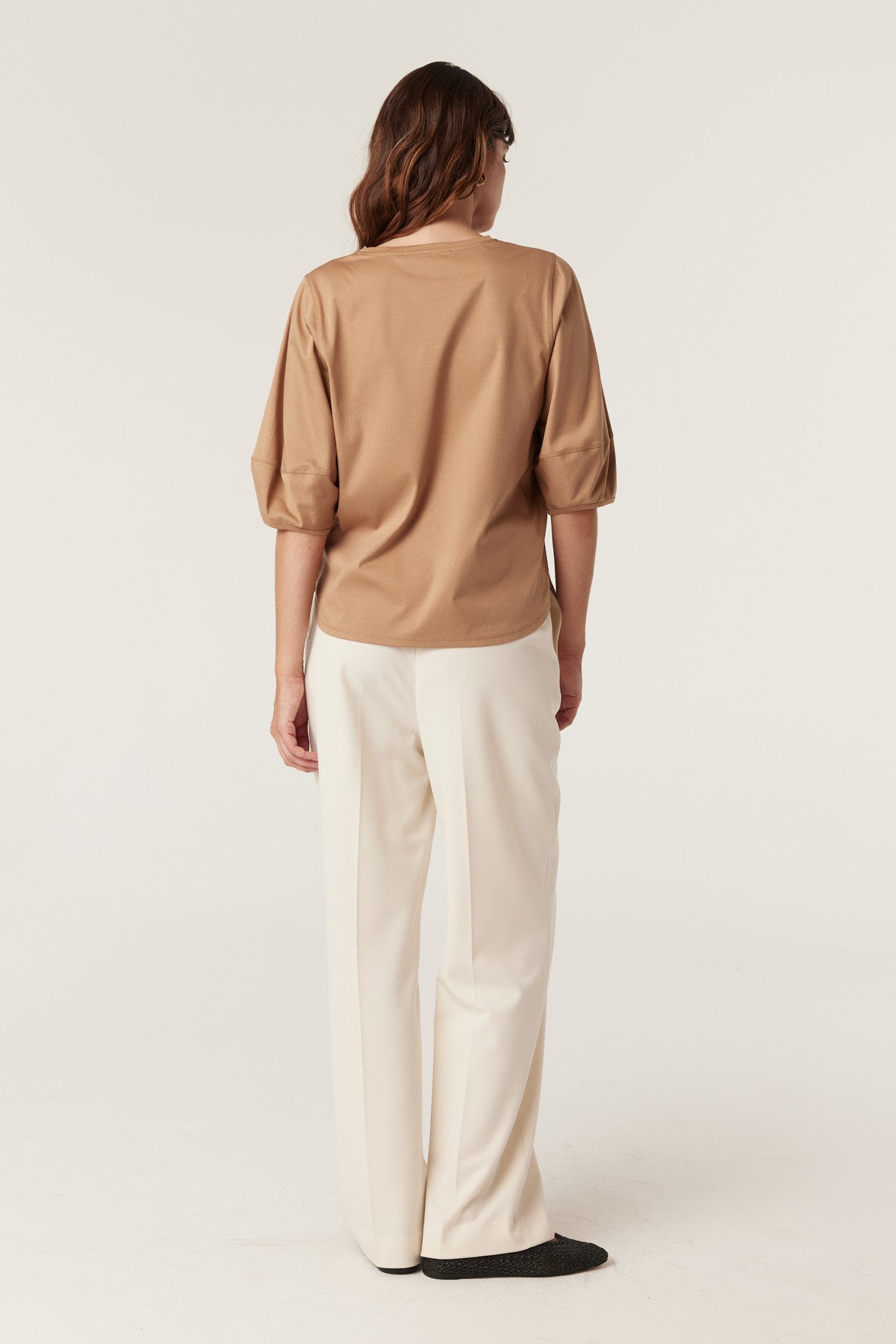 Cable Pima Lantern Sleeve Top - Camel