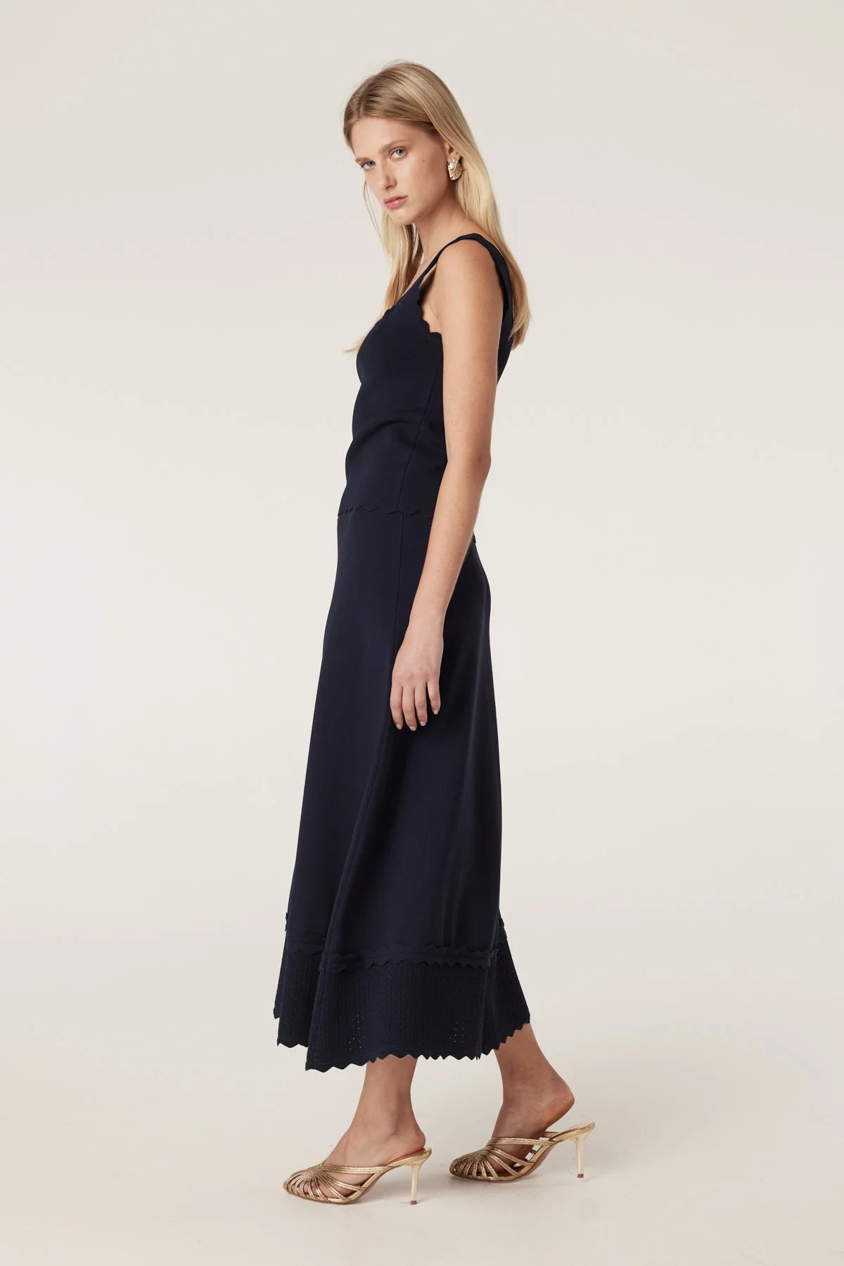 Cable Melbourne Villa Crepe Knit Scallop Tank - Navy