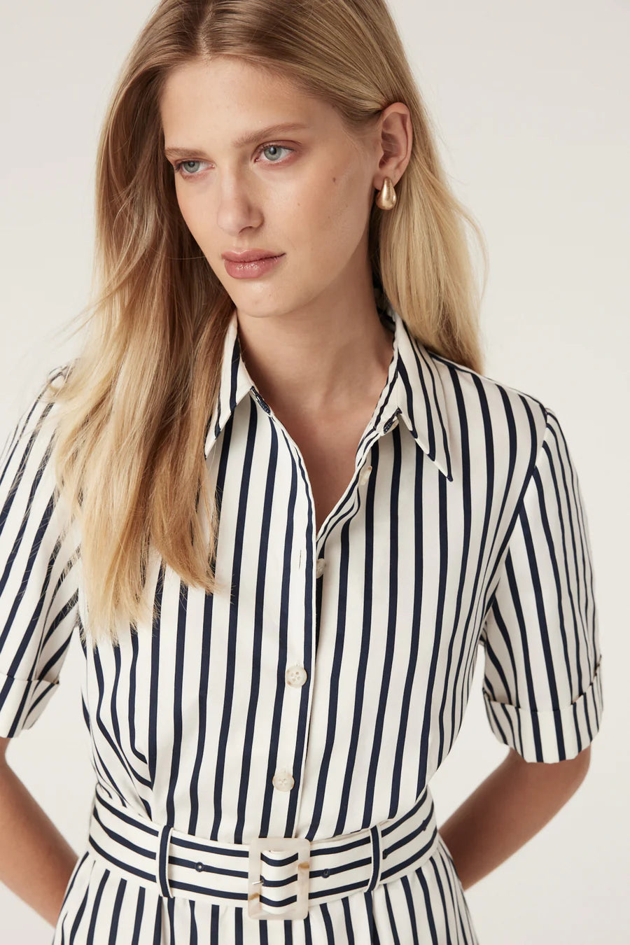 Cable Melbourne Lina Stripe Shirt Dress - Navy Stripe