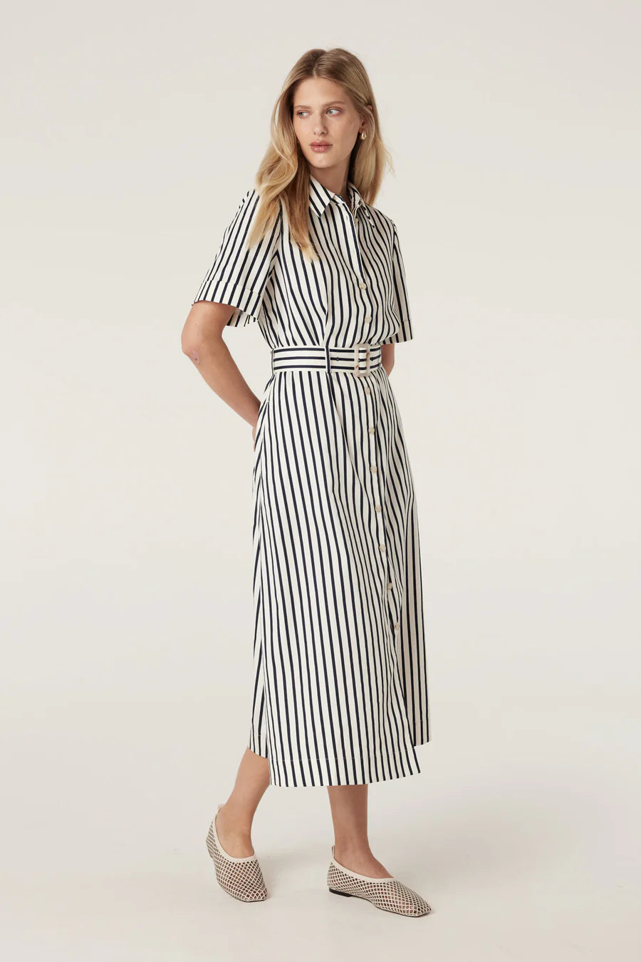 Cable Melbourne Lina Stripe Shirt Dress - Navy Stripe