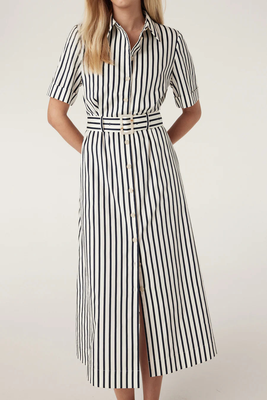Cable Melbourne Lina Stripe Shirt Dress - Navy Stripe