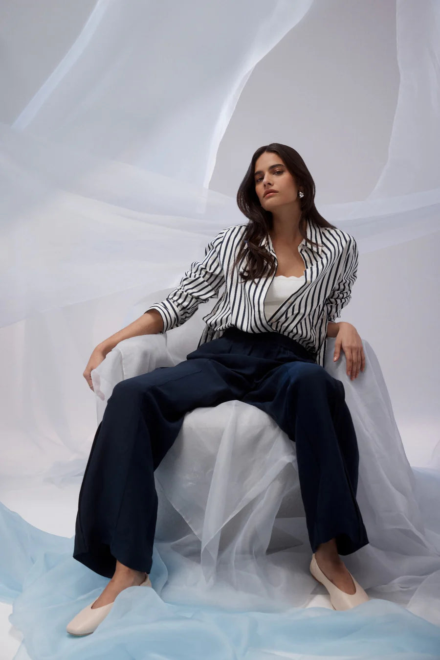 Cable Melbourne Lina Stripe Shirt - Navy Stripe