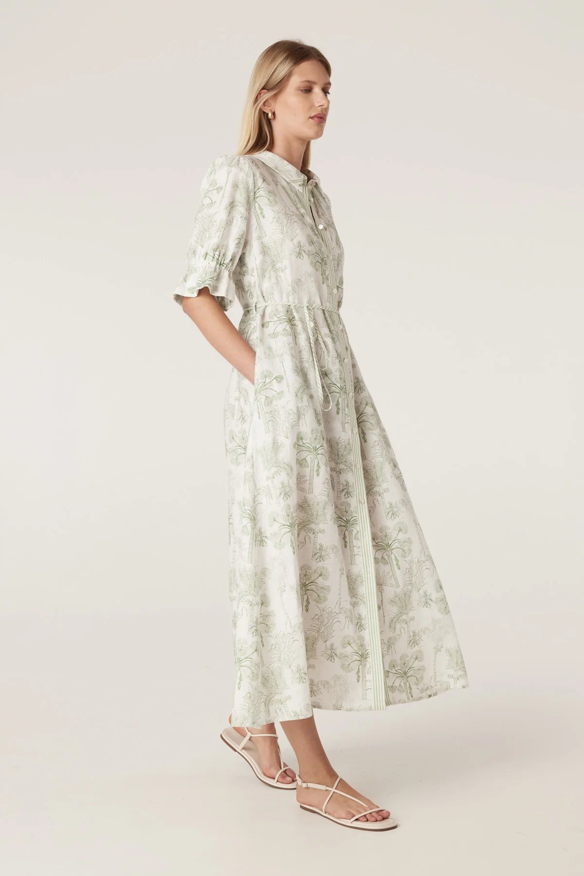 Avondale Linen Dress - Palm Print