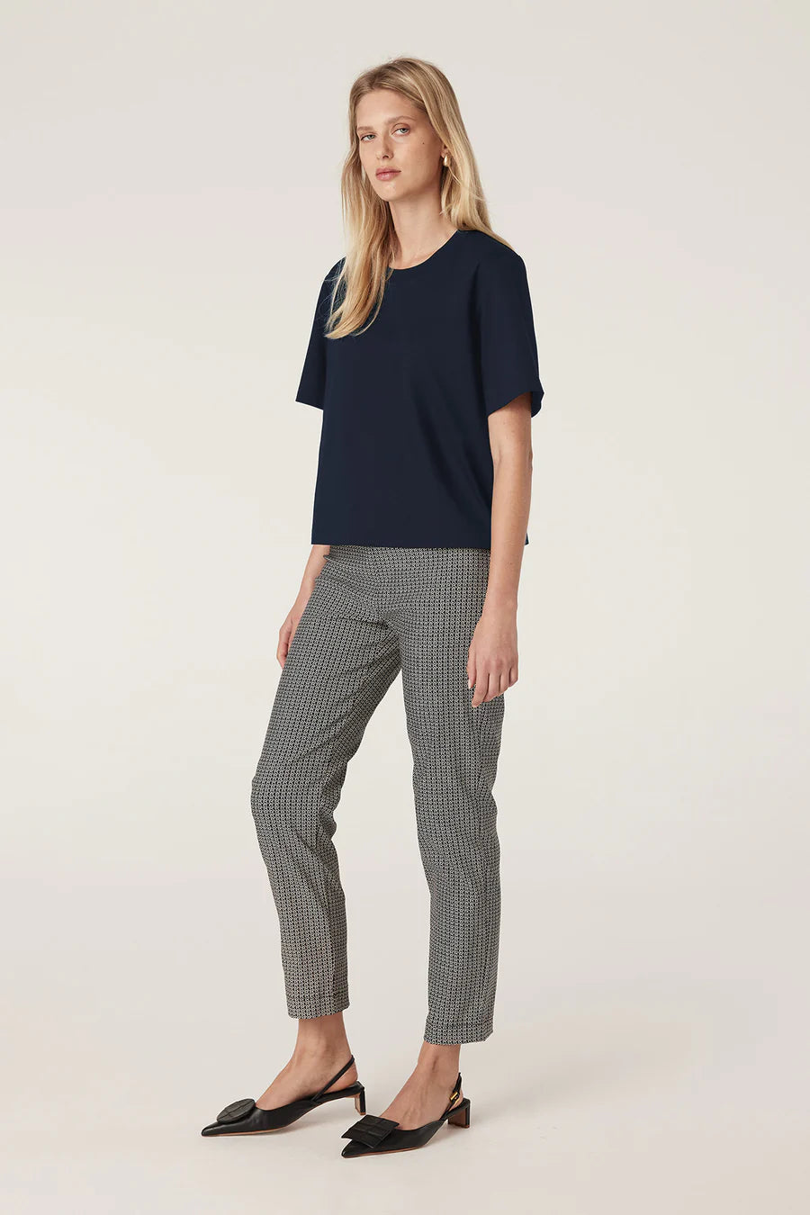 Cable Pima Lantern Sleeve Top - Navy