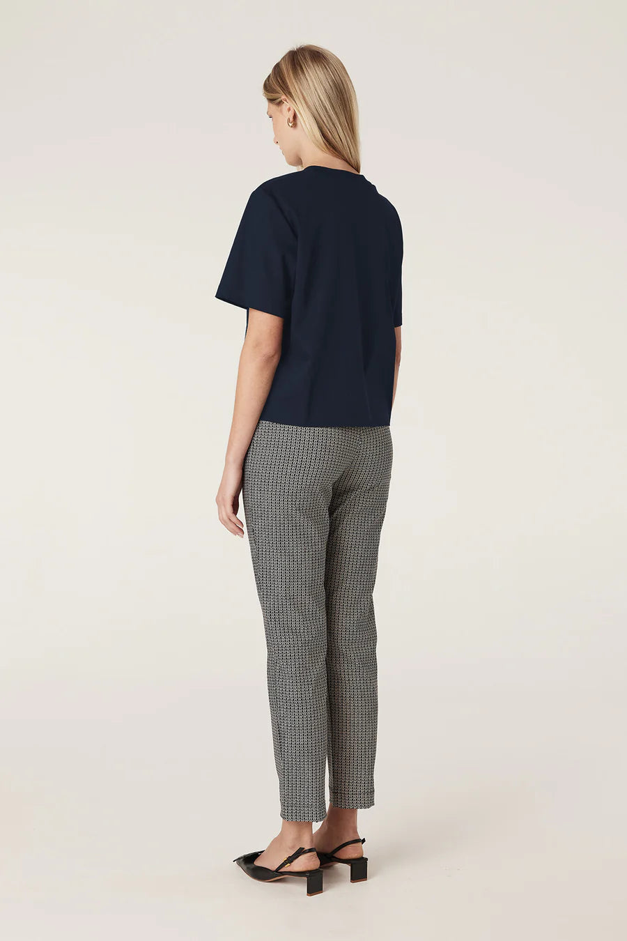 Cable Pima Lantern Sleeve Top - Navy