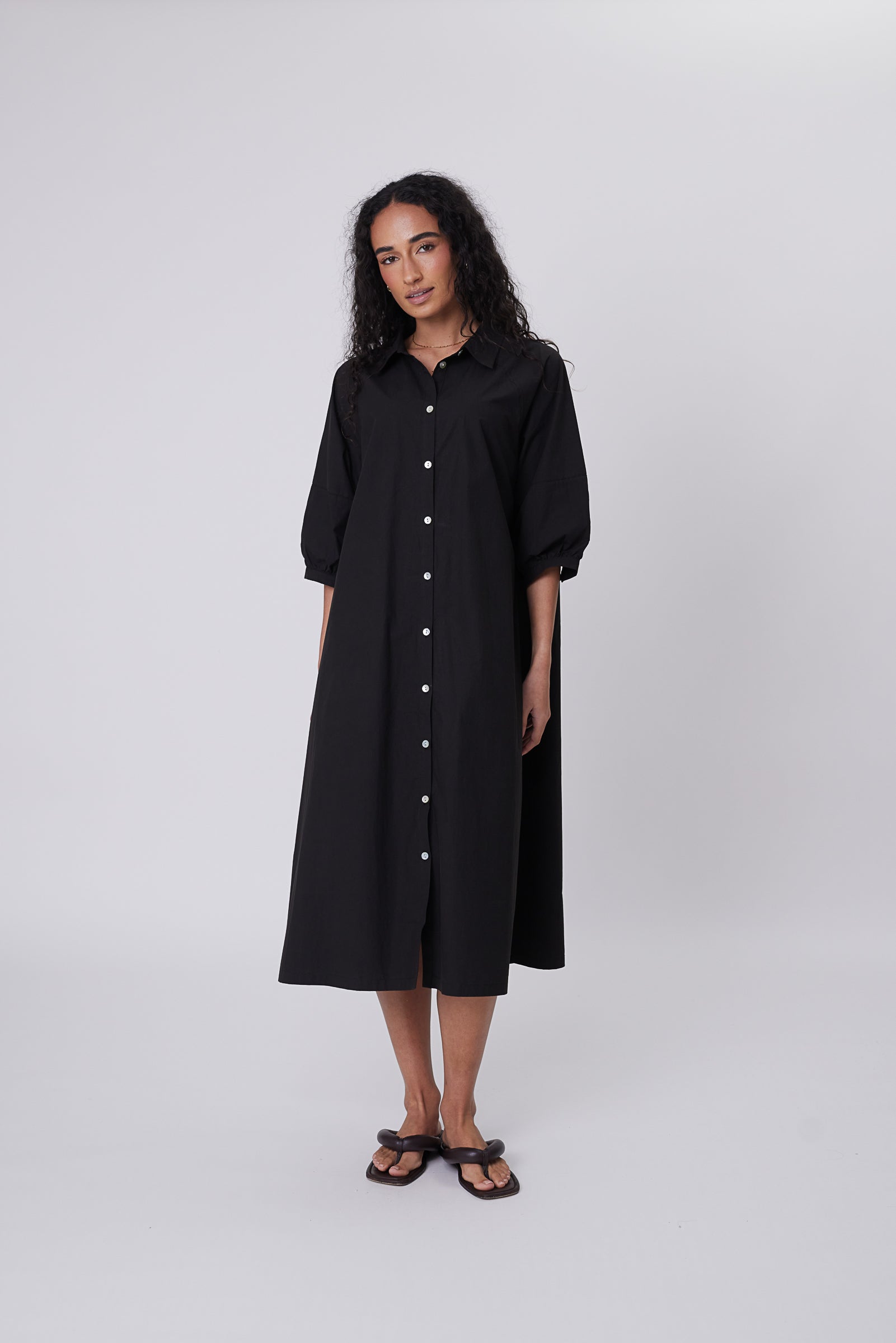 Cascade Shirt Dress - Black