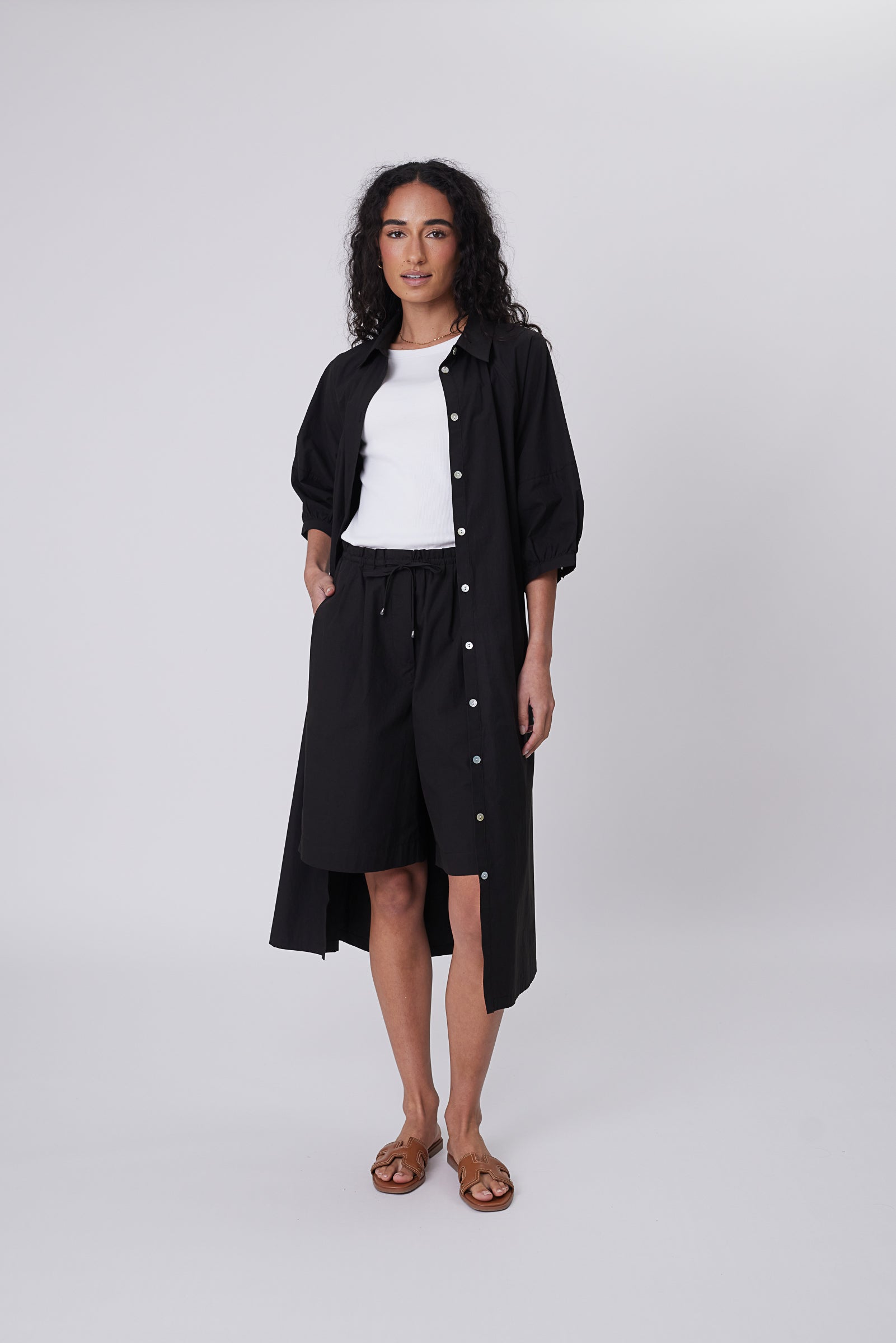 Cascade Shirt Dress - Black