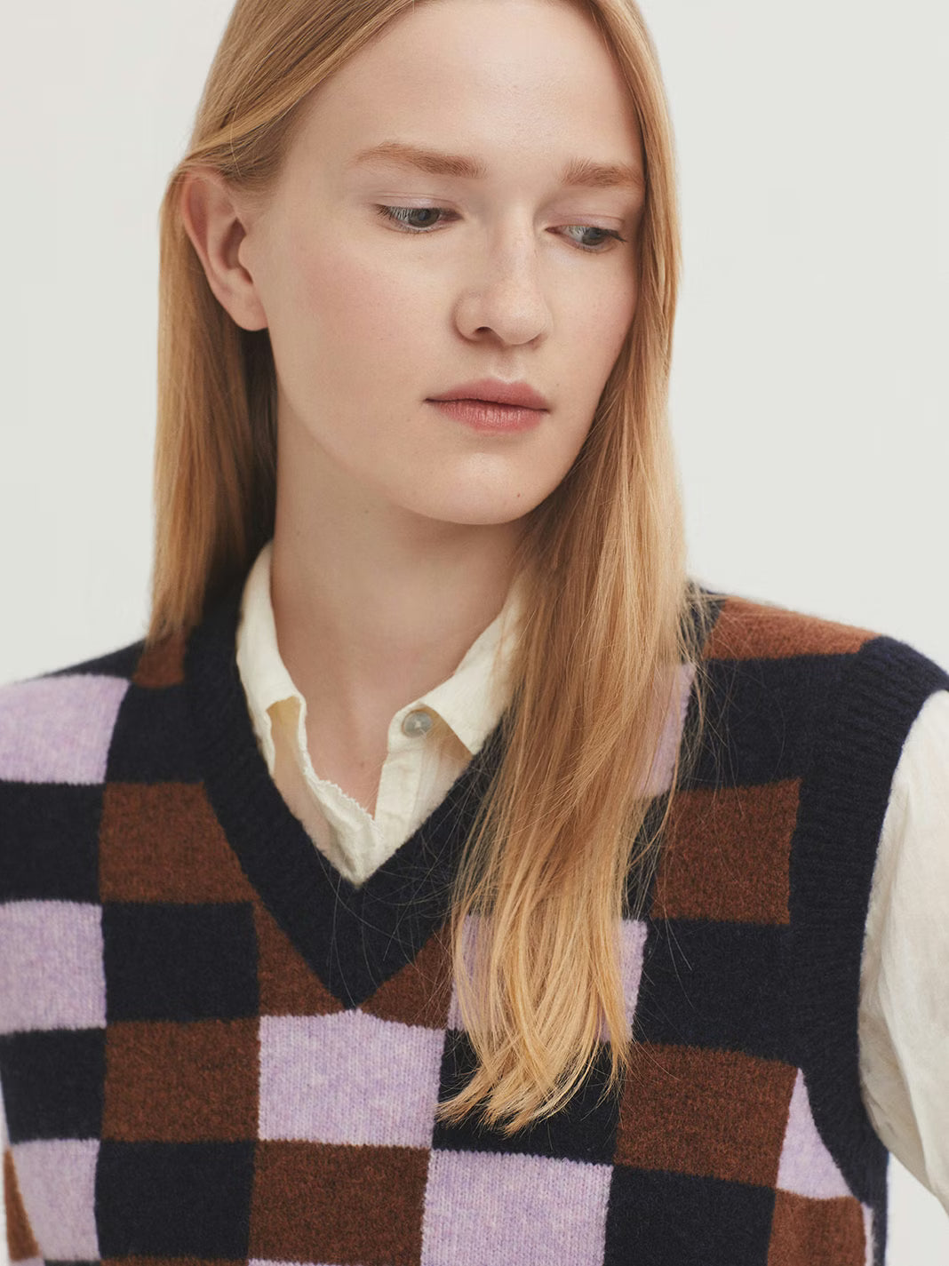 Checkered Front Vest - Navy