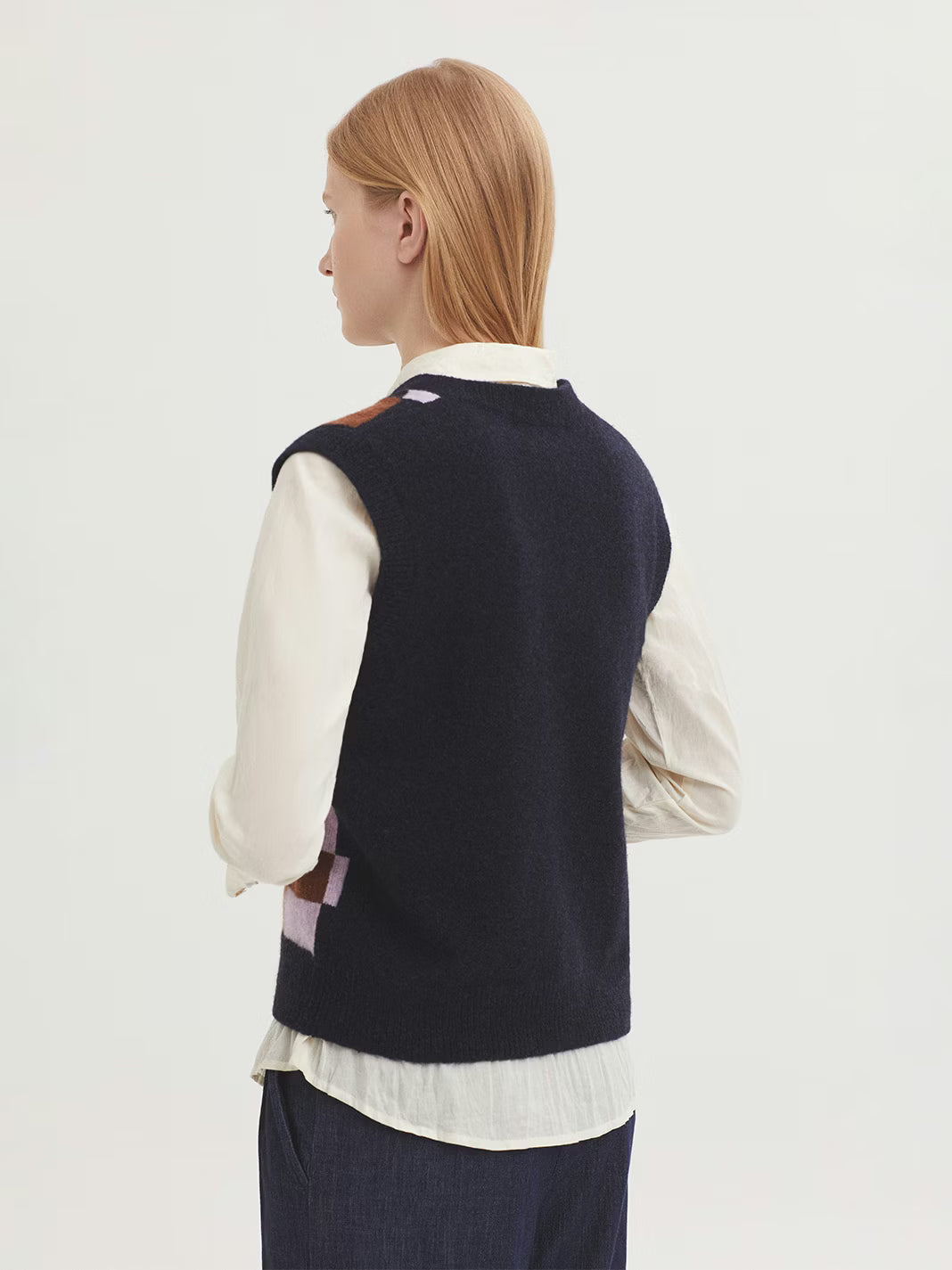 Checkered Front Vest - Navy