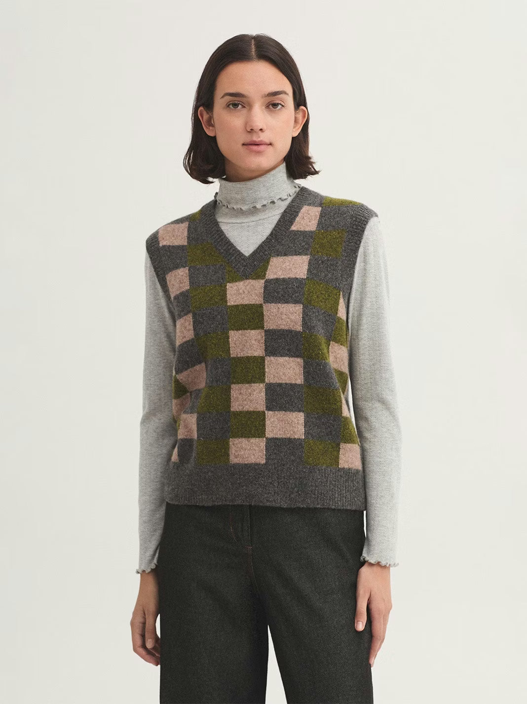 Checkered Front Vest - Grey
