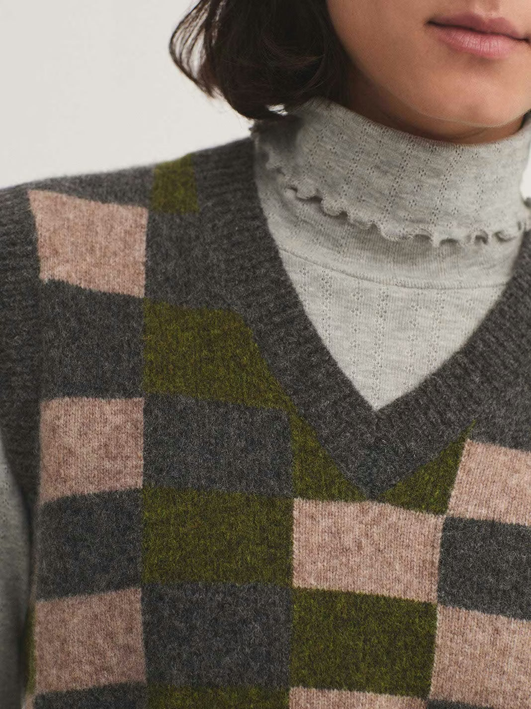 Checkered Front Vest - Grey