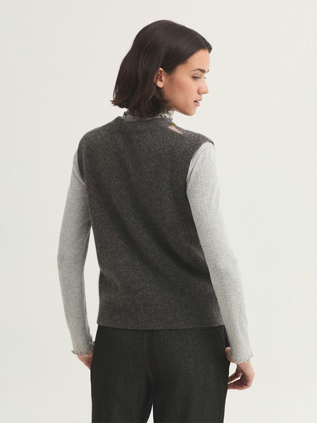 Checkered Front Vest - Grey