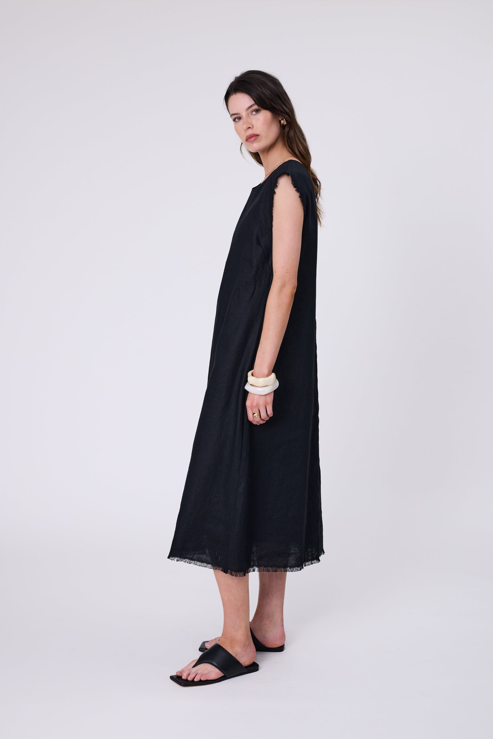 Costa Linen Dress - Black