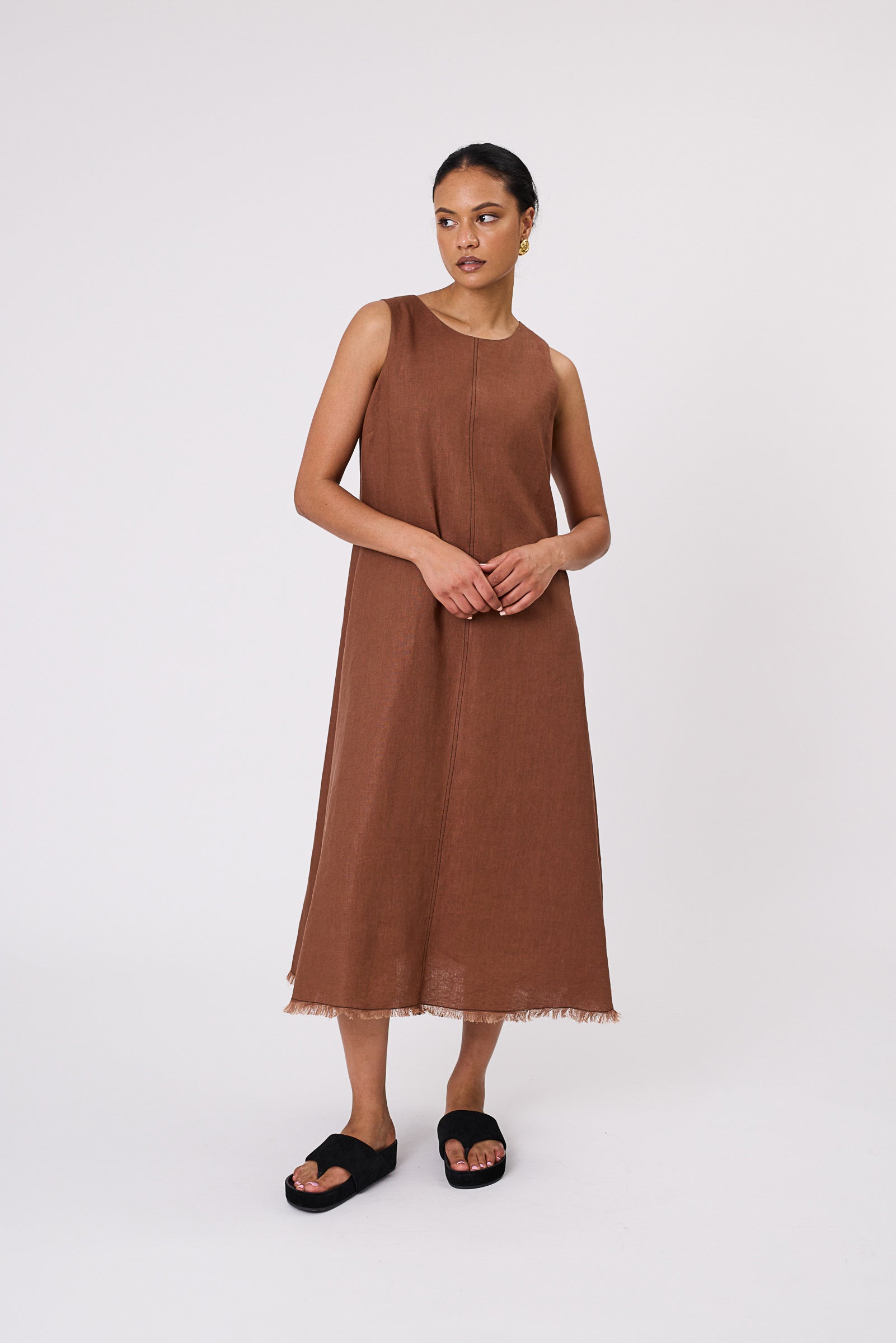 Marlow Florence Linen Dress - Burnt Umber