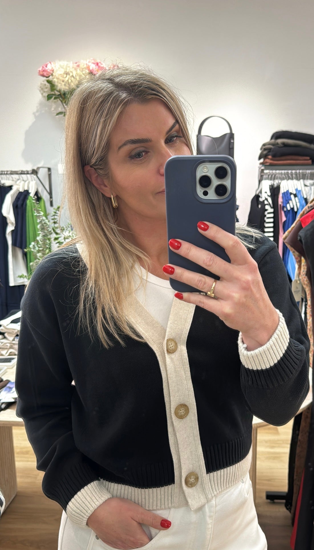 Tatano Contrast Cardi - Black/Sand