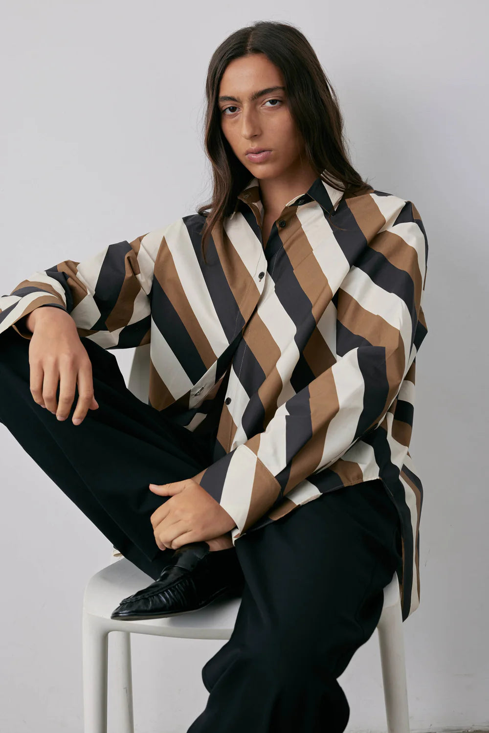 Therese Stripe Shirt - Parchment and Tobacco Stripe