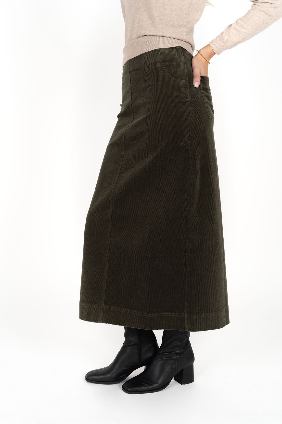 Humidity Billie Cord Skirt - Moss