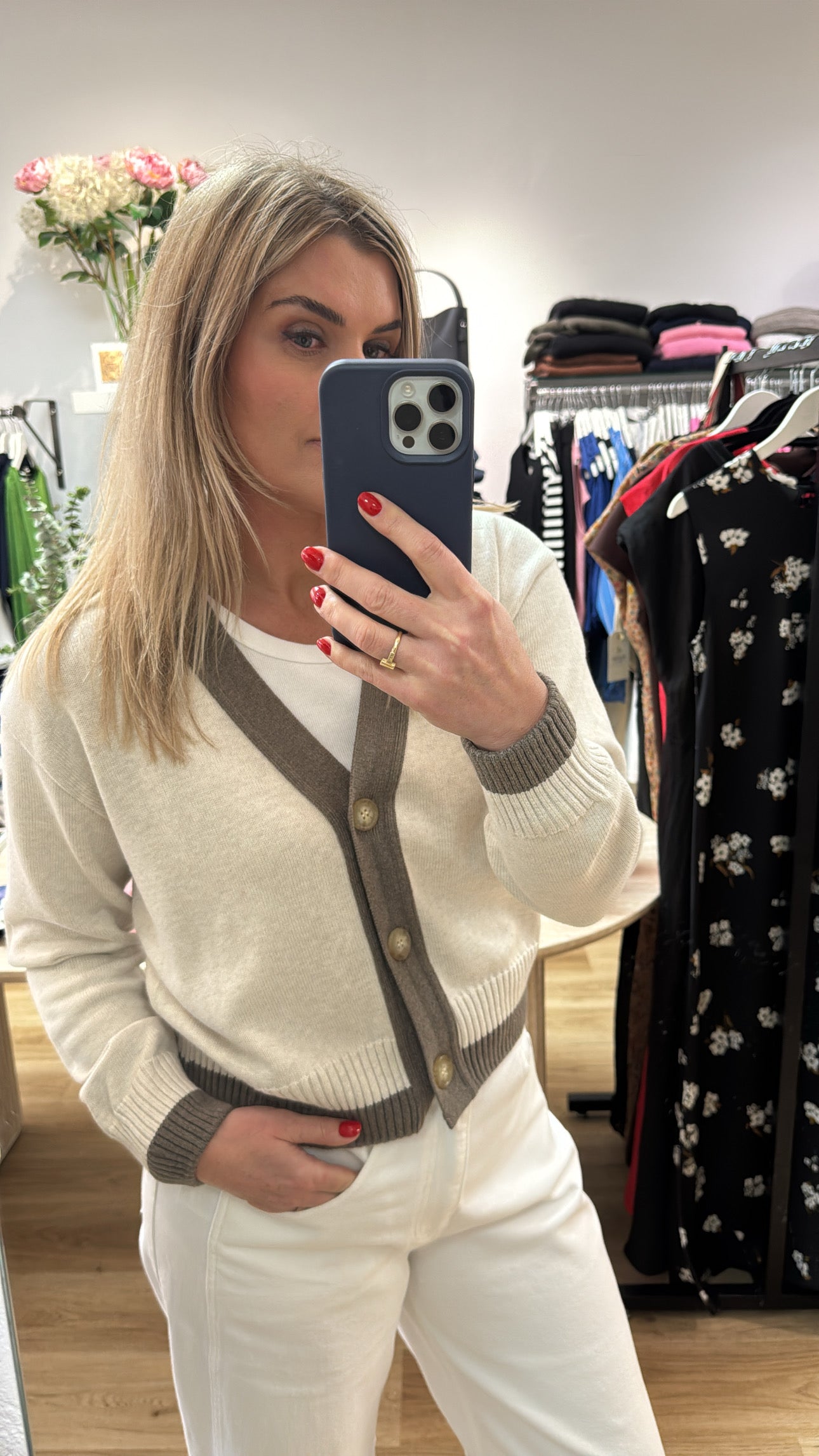 Tatano Contrast Cardi - Sand/Mocha