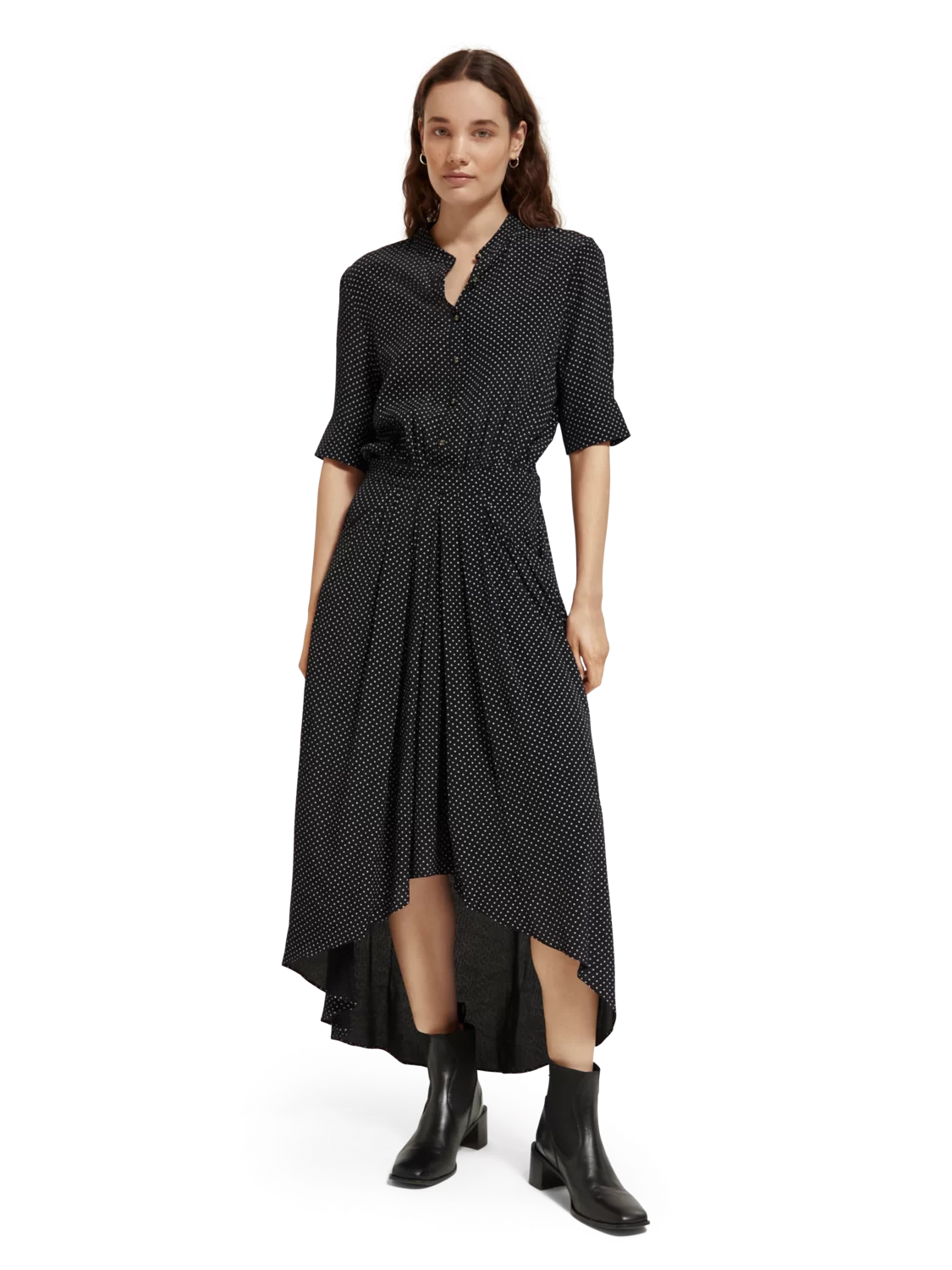 Scotch & Soda Midi Dress with High Low Hem - Polka Dot