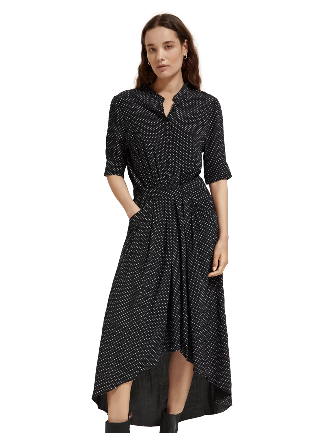 Scotch & Soda Midi Dress with High Low Hem - Polka Dot