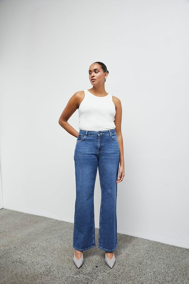 Pulz Vega Jeans Ultra Highwaist Wide Leg - Medium Blue