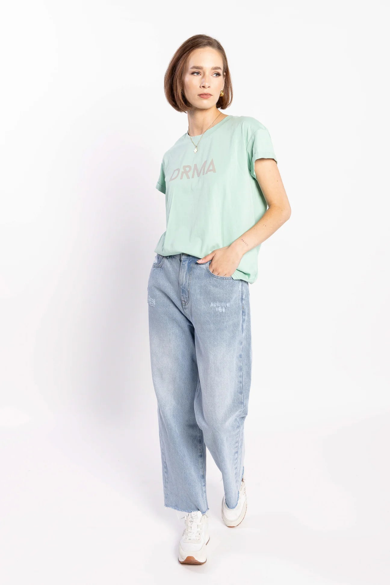 Drma Tee - Mint/Ecru