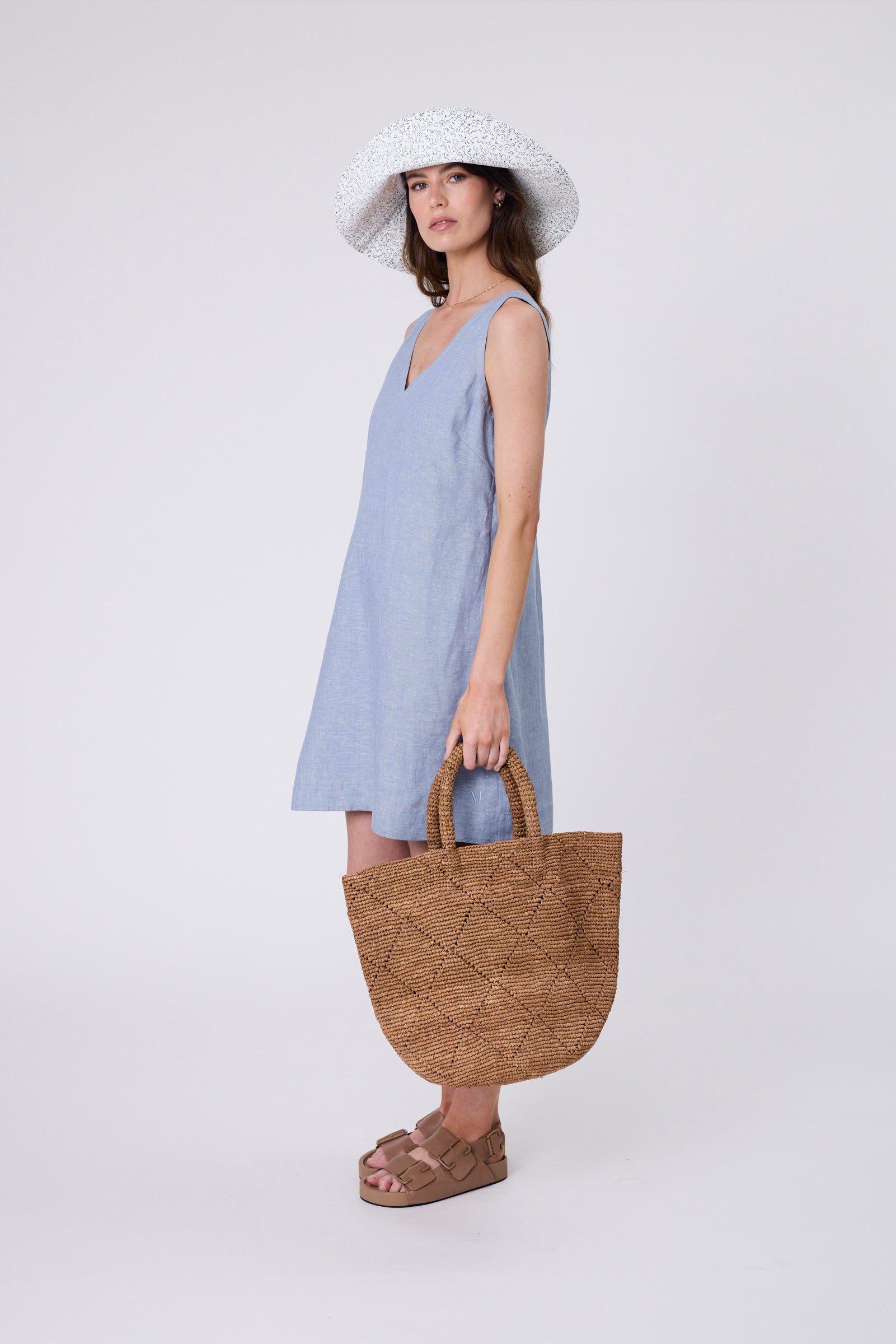 Luna Linen Dress - Blue Smoke