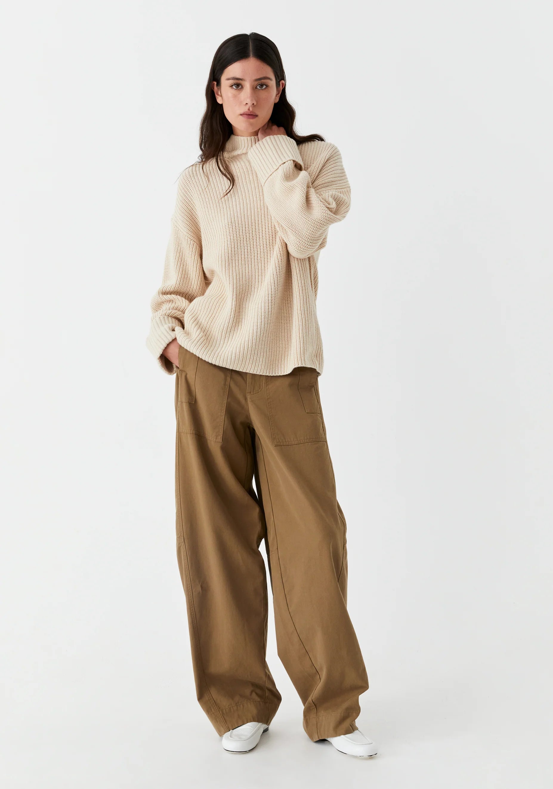 Morrison High Neck Knit Pullover - Stone