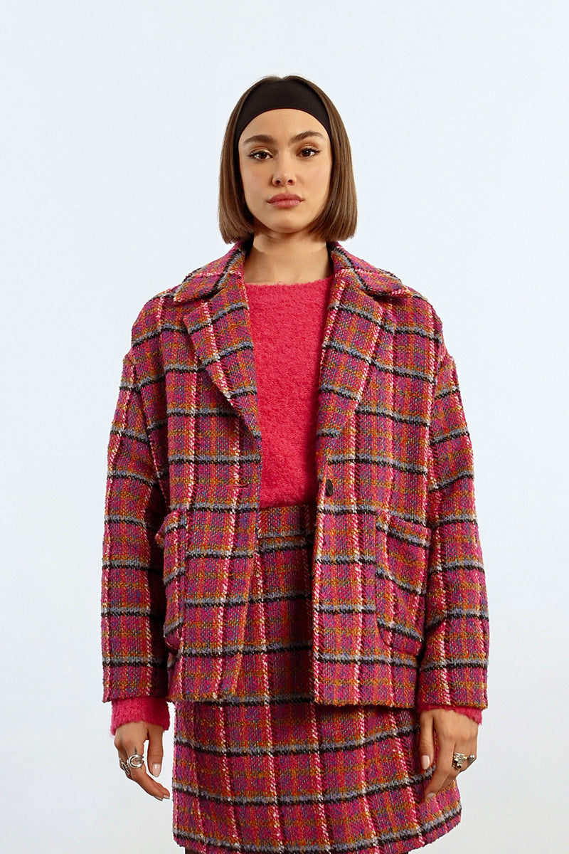 Lili Sidonio Checked Fuschia Jacket - Pink