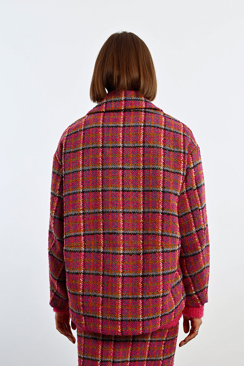 Lili Sidonio Checked Fuschia Jacket - Pink