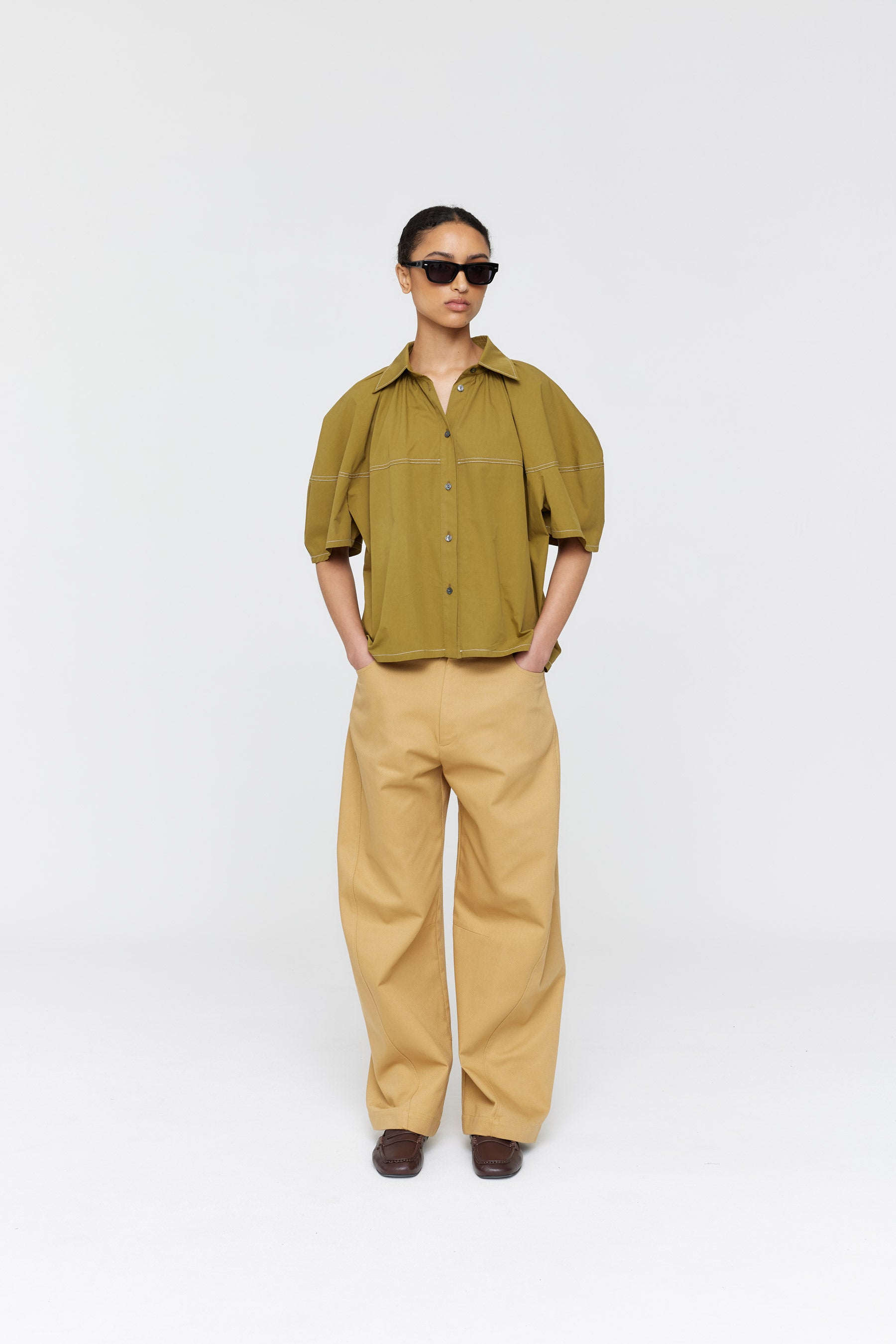Citterio Shirt - Olive/ Contrast Stitch
