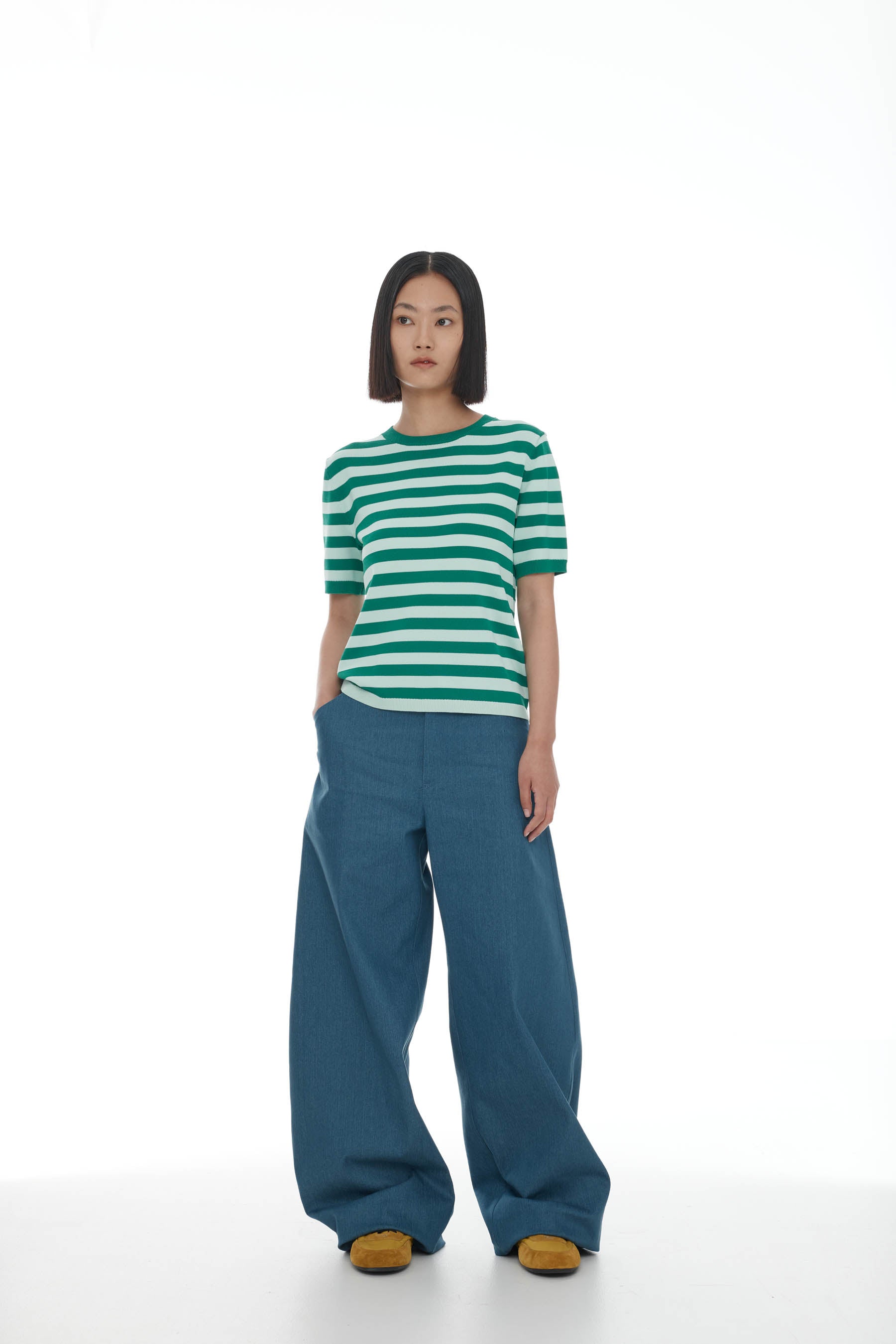 Ricochet Franciso Knit Tee - Mint + Green Stripe