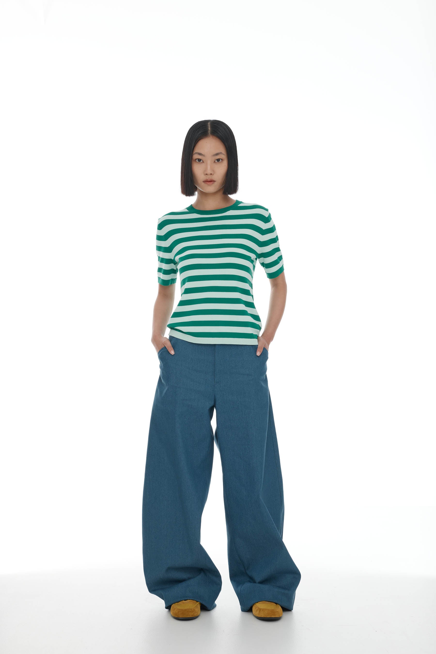 Ricochet Franciso Knit Tee - Mint + Green Stripe