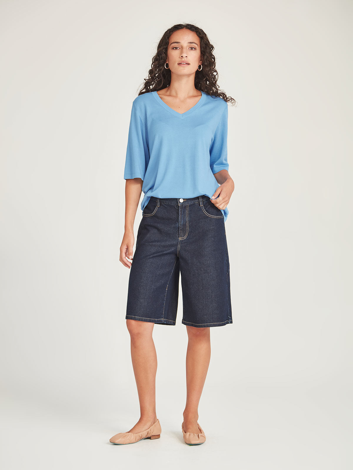 Sills Vera V-Knit Tee - Sky Blue