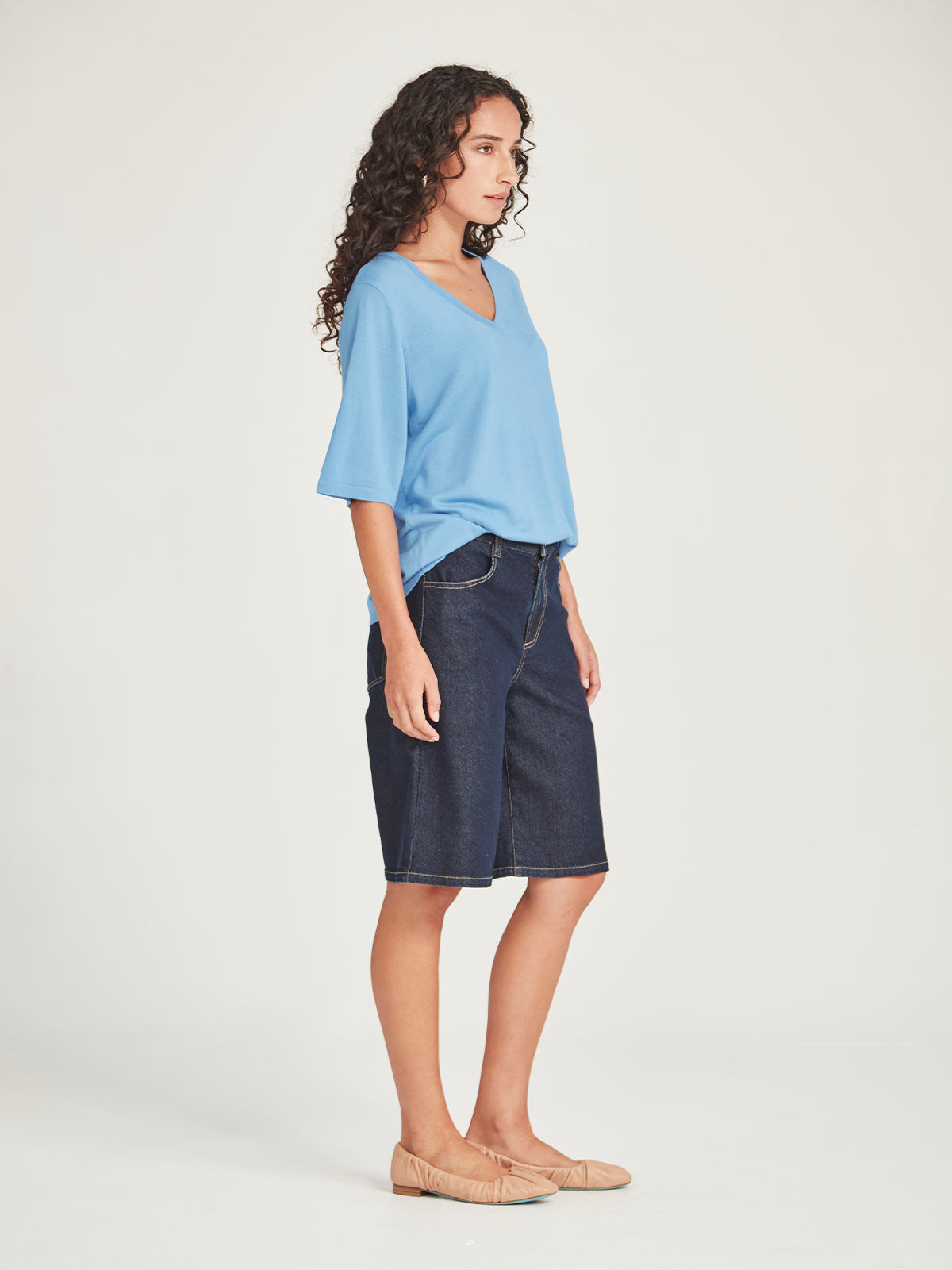 Sills Vera V-Knit Tee - Sky Blue
