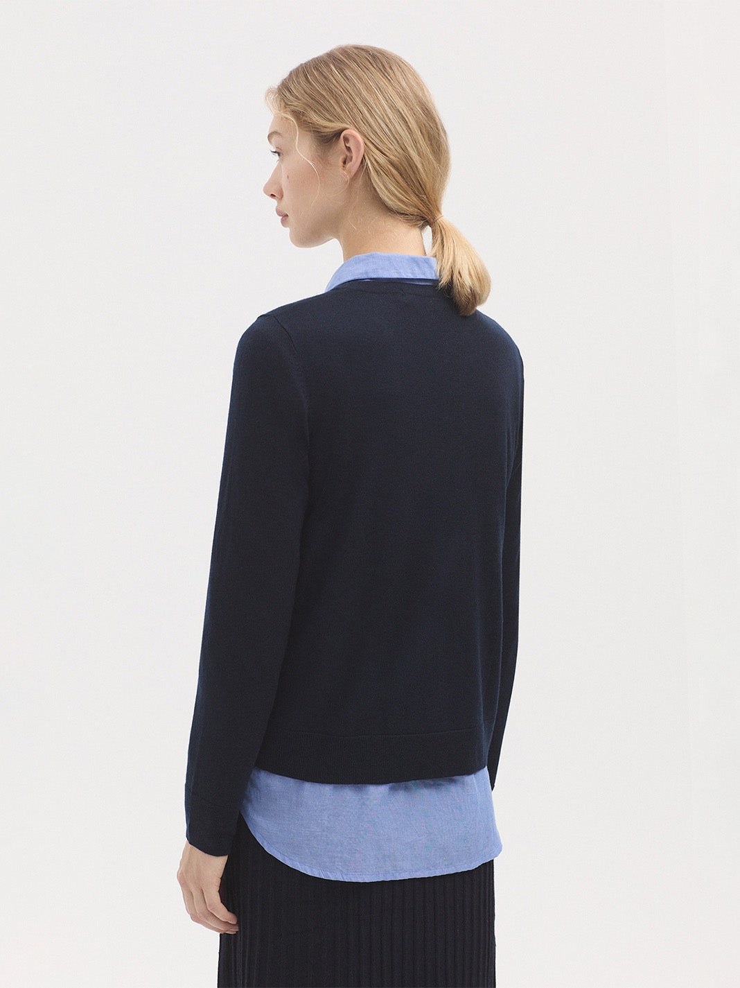 Nice Things Openwork Merino Sweater - Navy