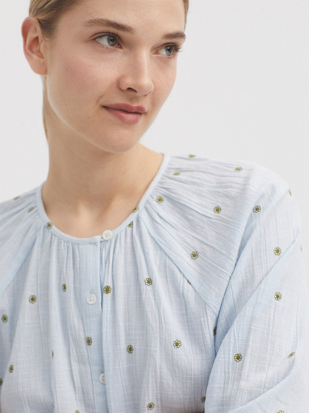 Nice Things Jacquard Cotton Shirt - Extralight Blue