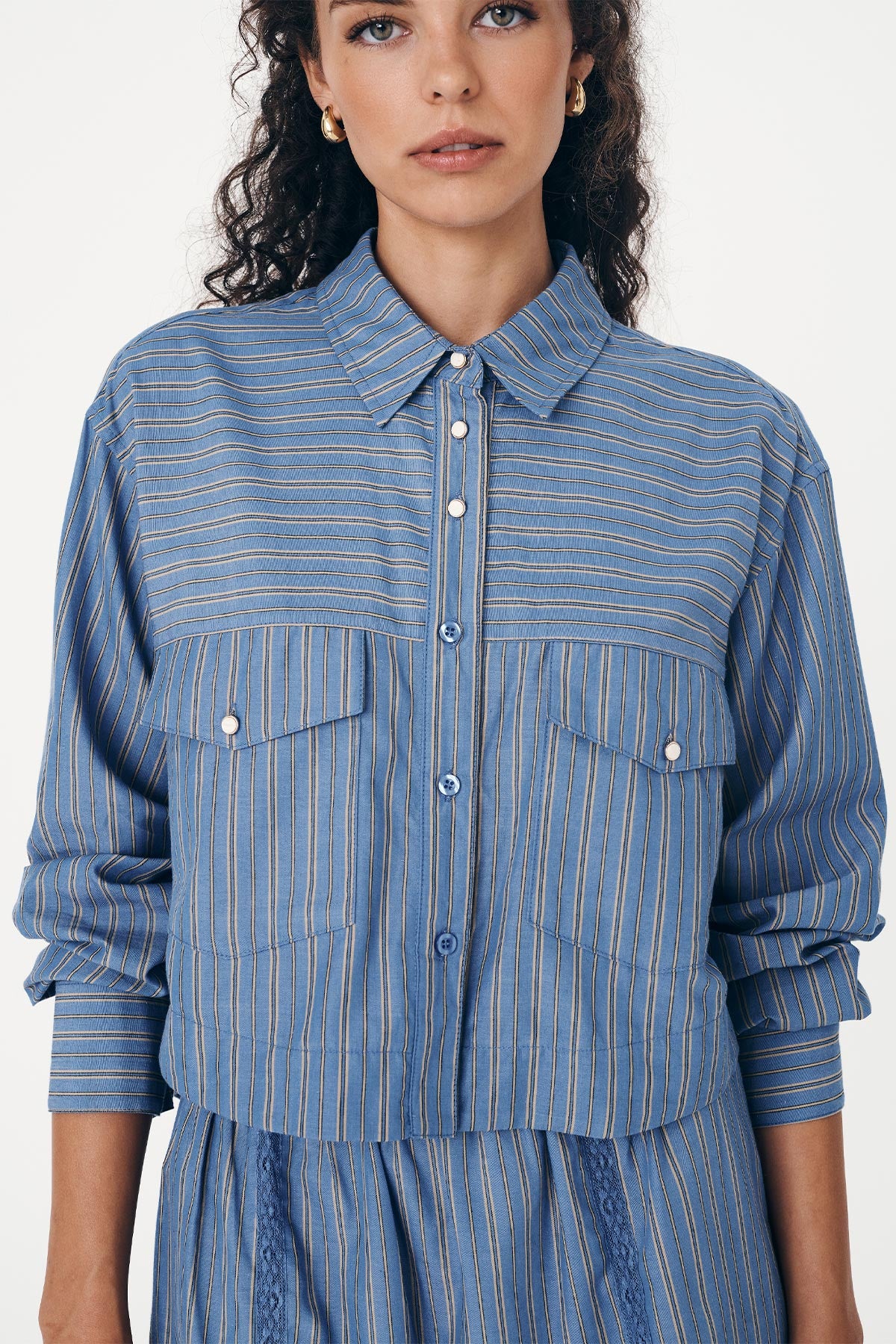 Cole Stripe Crop Shirt - Lagoon