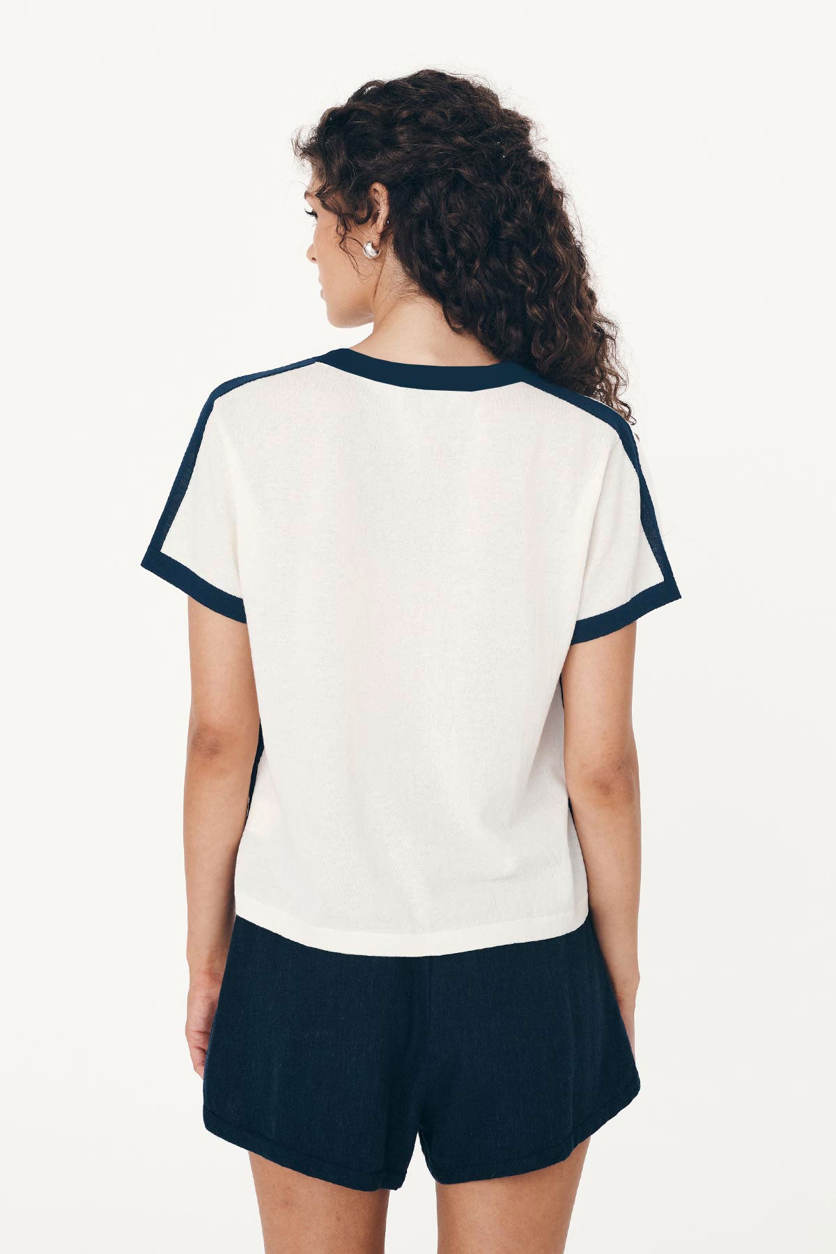 Rania Contrast Knit Tee - Ink