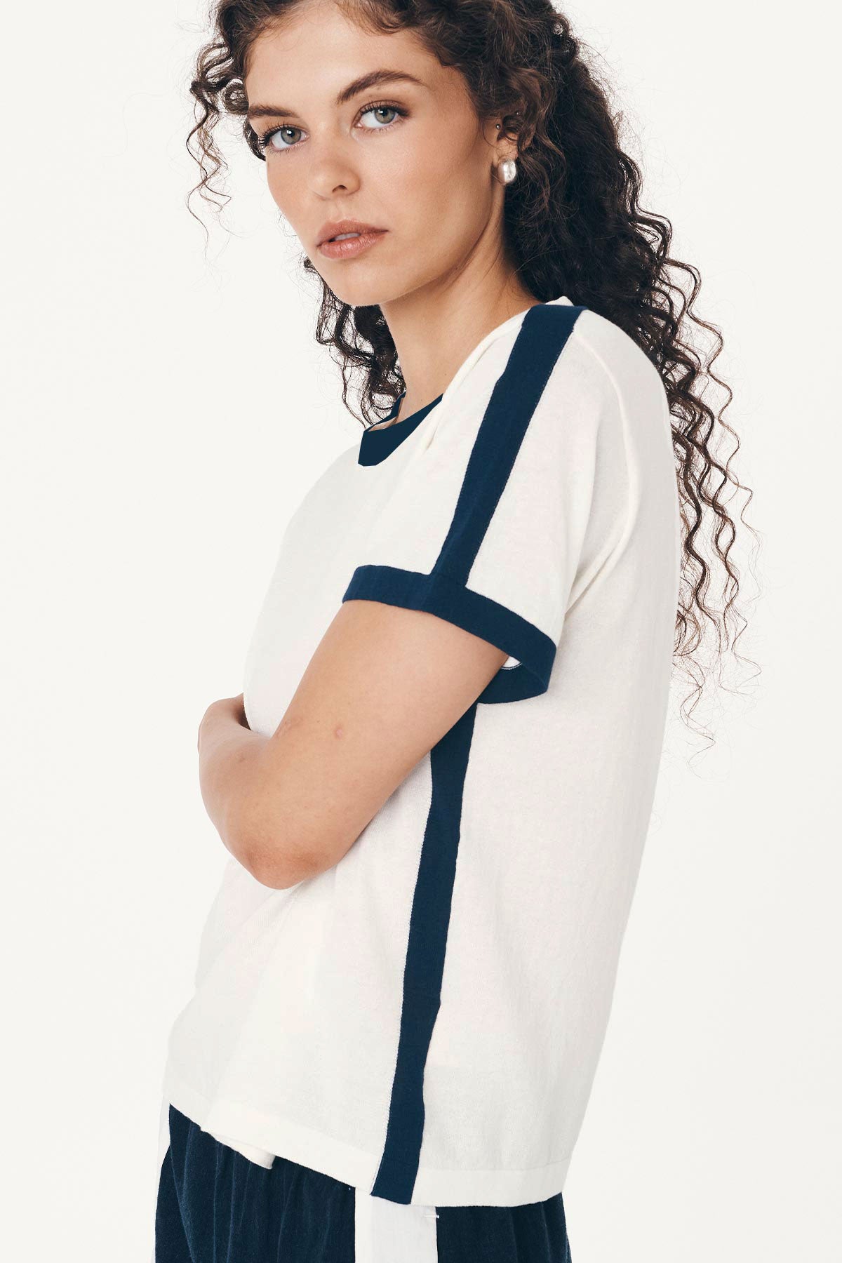Rania Contrast Knit Tee - Ink